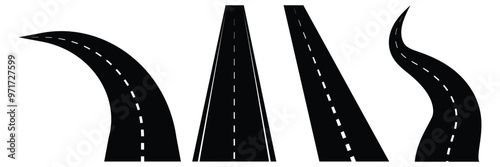 Set of black Road, highway icon collection. Isolated Highway symbol with white background. Vector Illustration. 