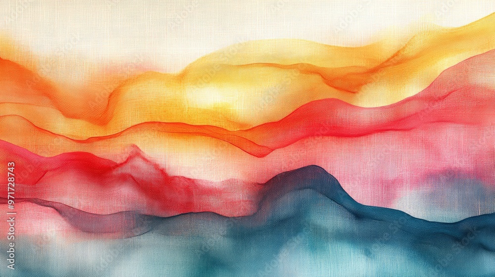 Colorful Abstract Wave Pattern - Flowing Ribbons in Warm and Cool Tones on Textured Background Colorful Abstract Wave Pattern - Flowing Ribbons in Warm and Cool Tones on Textured Background