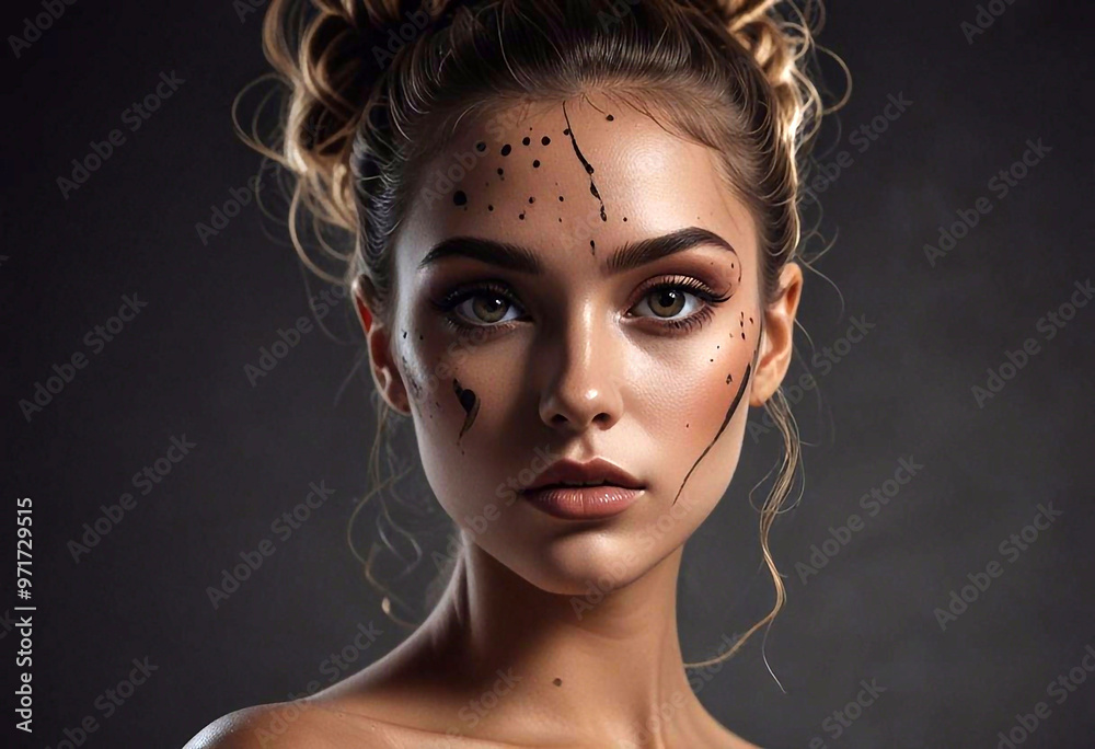Pretty woman with makeup close up with model face Pretty woman with makeup close up with model face