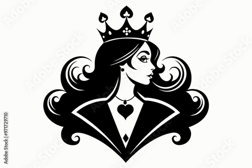 Hearts queen silhouette logo black vector art illustration 