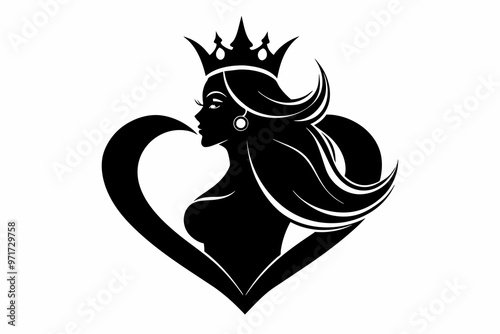 Hearts queen silhouette logo black vector art illustration 