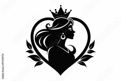 Hearts queen silhouette logo black vector art illustration 