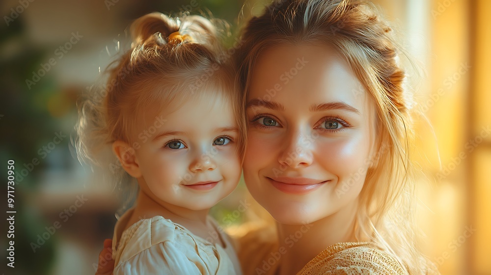 A mother and her young daughter smiling warmly at the camera. A mother and her young daughter smiling warmly at the camera.