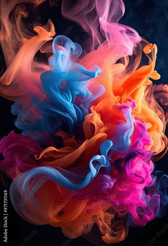 Obraz premium vibrant colorful smoke patterns creating dynamic visuals evocative designs mesmerizing display fluid motion, abstract, art, background, beauty, brightness