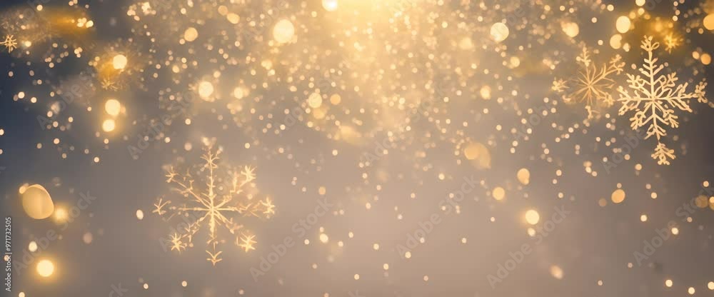 Abstract winter snow with golden snowflakes and bokeh Festive minimal background 4k animation