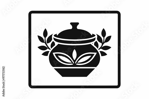 Linear image of a ceramic pot in a square symmetric vector art illustration