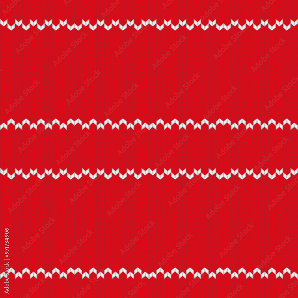 Knitted ornament Christmas ugly sweater seamless pattern design for unisex wear, printable cards, party posters, banners, sublimation. Vector illustration EPS10. Red and white colors. Knitted ornament Christmas ugly sweater seamless pattern design for unisex wear, printable cards, party posters, banners, sublimation. Vector illustration EPS10. Red and white colors.
