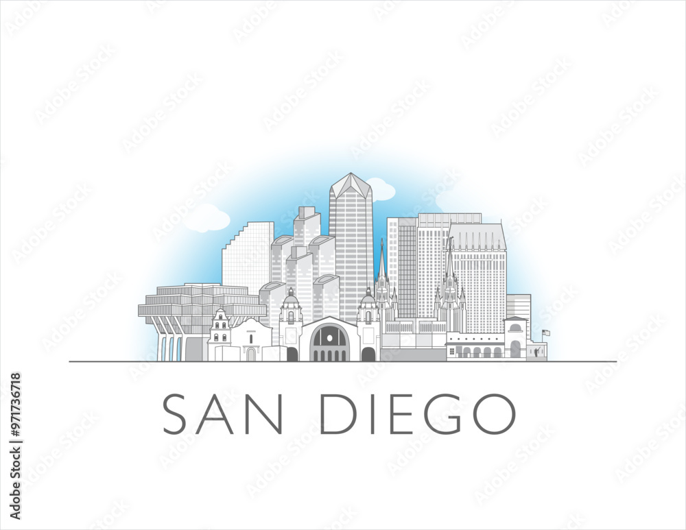 Fototapeta premium San Diego skyline cityscape vector illustration