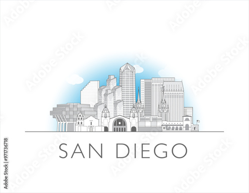 San Diego skyline cityscape vector illustration