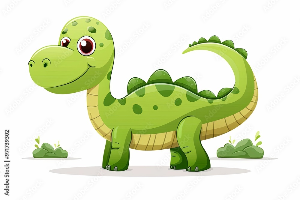 Cute baby dinosaur illustration with big eyes and green skin, featuring a long tail and friendly expression Cute baby dinosaur illustration with big eyes and green skin, featuring a long tail and friendly expression