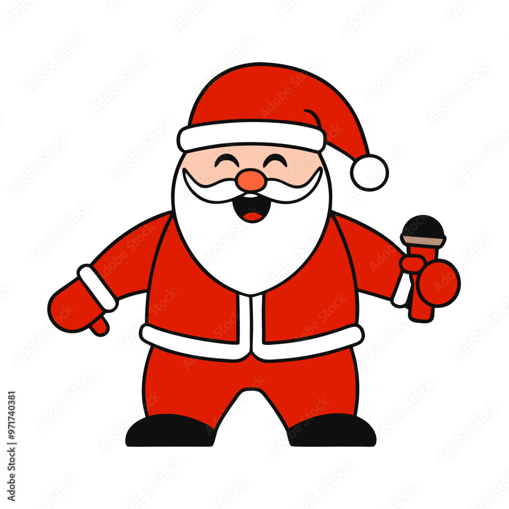 Jolly Santa Claus holding a microphone and smiling in a red suit on a white background for Christmas celebration
Jolly Santa Claus holding a microphone and smiling in a red suit on a white background for Christmas celebration