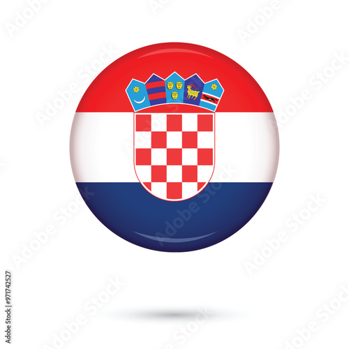 Croatia National flag round glossy 3D button flag Statehood Day, National day celebration on 30th May, educational purposes, flyers, posters, banners, Badges, isolated on white background