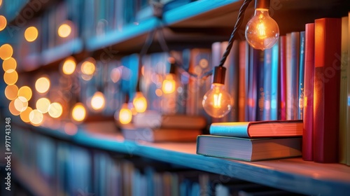 Quiet library with rows of books, cozy and inviting, Urban, Soft tones, Photograph, Literary retreat