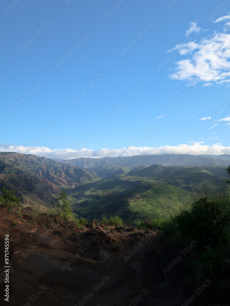 Waimea Canyon State Park Viewpoint over mountains in Kauai, Hawaii Waimea Canyon State Park Viewpoint over mountains in Kauai, Hawaii