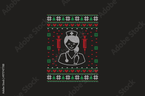 Nurse Ugly Christmas Sweater Pattern Sublimation T shirt design
