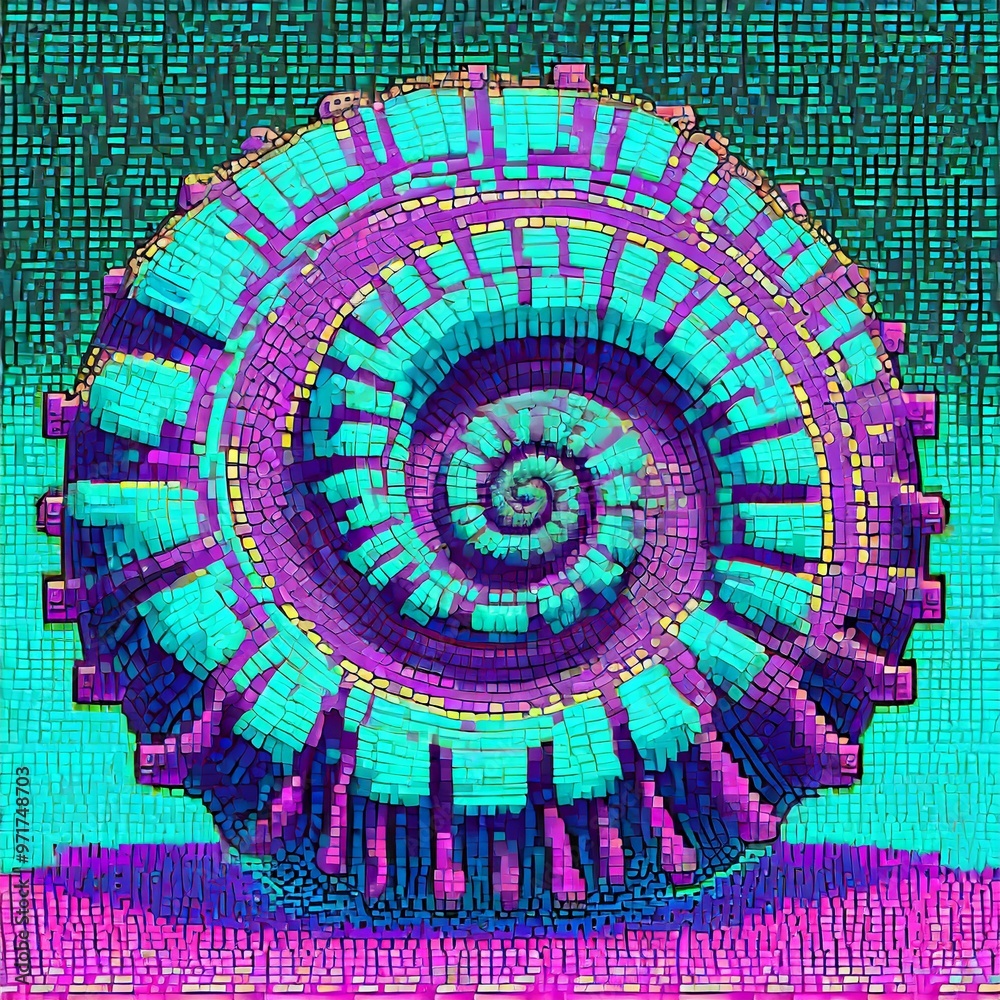 Obraz premium Vibrant 8-Bit Pixel Art Ammonite Boss Fight, Retro Gaming Design