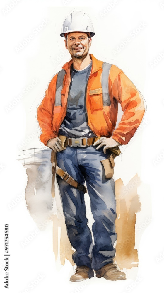 Smiling construction worker in orange jacket Smiling construction worker in orange jacket