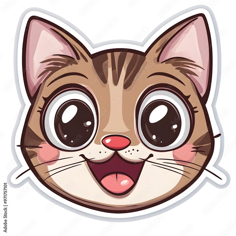 Cheerful Cartoon Cat Face with Bright Expression Cheerful Cartoon Cat Face with Bright Expression
