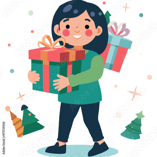 Woman carrying a Christmas gift box 