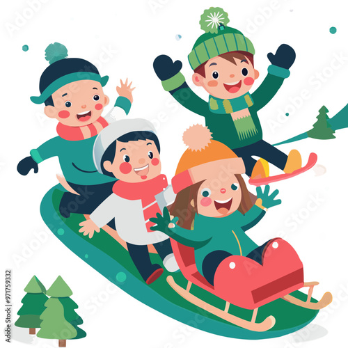 Children sledding down a hill