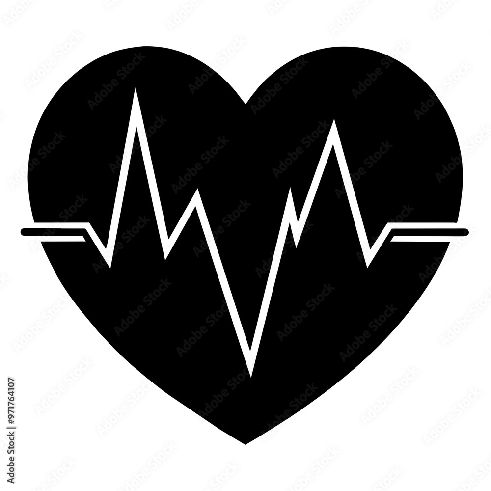 A black heart silhouette features heartbeat lines emphasizing the rhythm of life in a striking and simple artistic representation A black heart silhouette features heartbeat lines emphasizing the rhythm of life in a striking and simple artistic representation