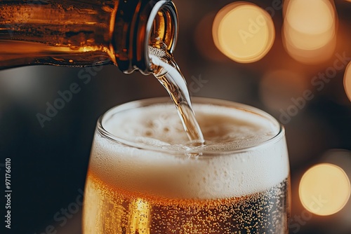 Wallpaper Mural Beer pouring from a bottle into a glass, with focus on the golden liquid and rising foam Torontodigital.ca
