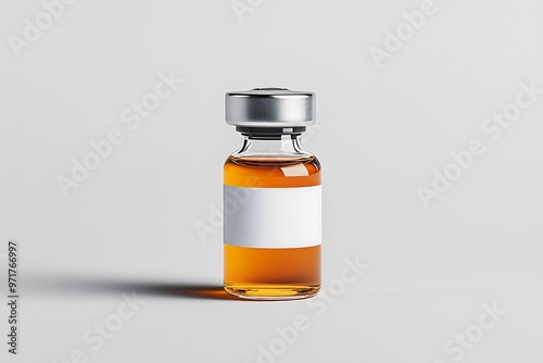 Medical vial filled with orange liquid, isolated on white photo