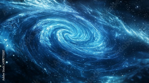 Space-themed image of a spiral galaxy vortex with swirling stars and colorful nebulae