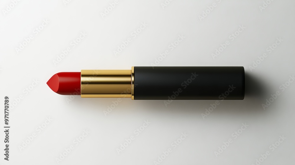 Mesmerizing red lipstick tube elegantly encased in a sophisticated black and gold exterior, captured against a pristine white backdrop. Mesmerizing red lipstick tube elegantly encased in a sophisticated black and gold exterior, captured against a pristine white backdrop.