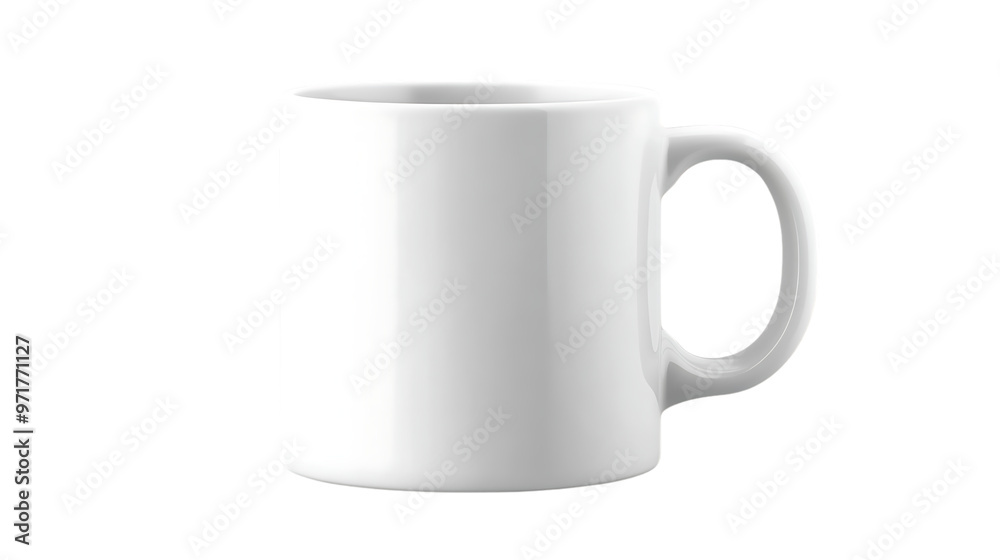 A plain white ceramic mug with a single handle, Transparent background A plain white ceramic mug with a single handle, Transparent background
