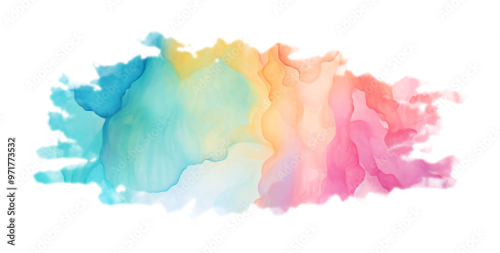 Obraz premium Watercolor shape bursts with vibrant rainbow colors, creating a joyful, abstract design element