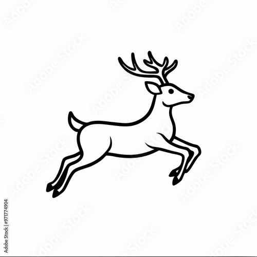 Elegant reindeer gracefully leaping on a white background for winter holiday themes
