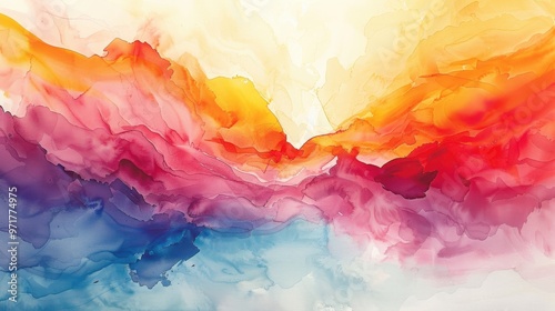 Illustrate an abstract watercolor painting with bold, vibrant colors and fluid shapes to evoke a sense of energy and creativity