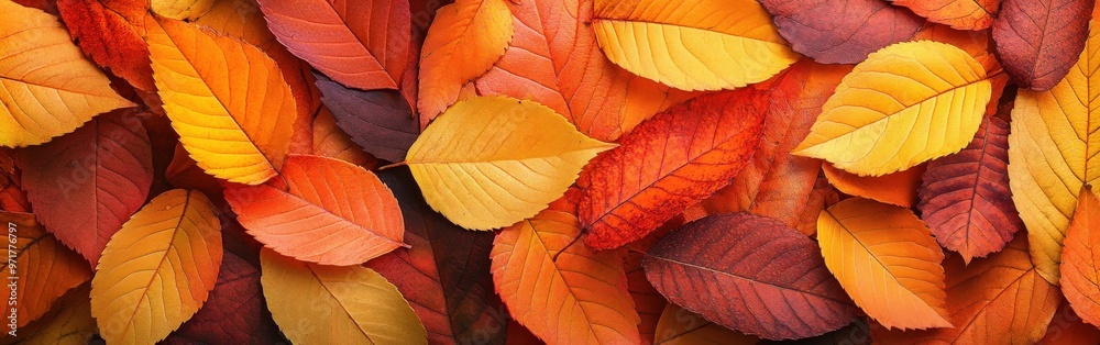 Fototapeta premium Vibrant autumn leaves scattered across a natural background