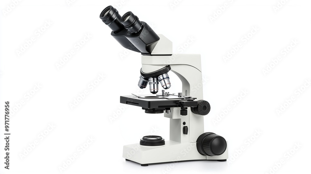 one single modern microscope isolated on white background one single modern microscope isolated on white background