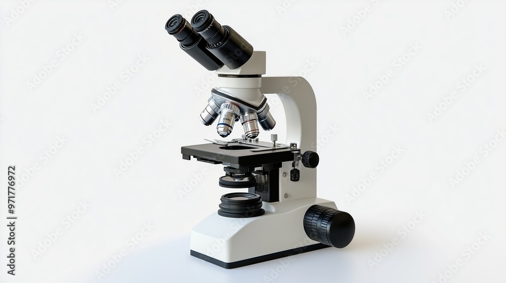 one single modern microscope isolated on white background one single modern microscope isolated on white background