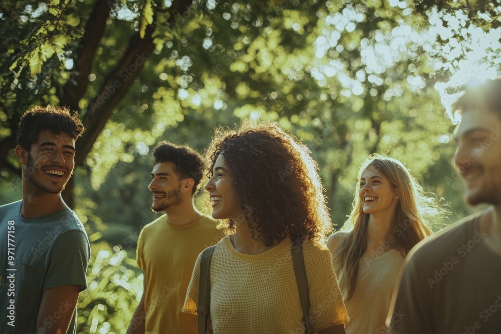 Diverse Group of Friends Enjoying Sunny Day in Lush Green Park Diverse Group of Friends Enjoying Sunny Day in Lush Green Park