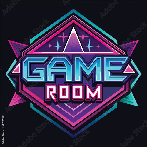 A striking neon sign declaring Game Room with a colorful logo ideal for gaming and entertainment areas enhancing the lively atmosphere