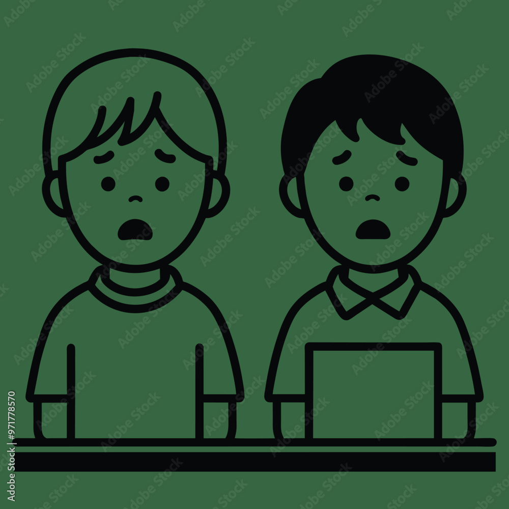 Two boys display concern and confusion as they encounter learning difficulties while working at their desks in a classroom setting Two boys display concern and confusion as they encounter learning difficulties while working at their desks in a classroom setting