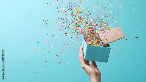 Hand Opening a Gift Box with a Surprise Inside: A hand lifting the lid of a gift box, with a playful surprise like confetti bursting out.
