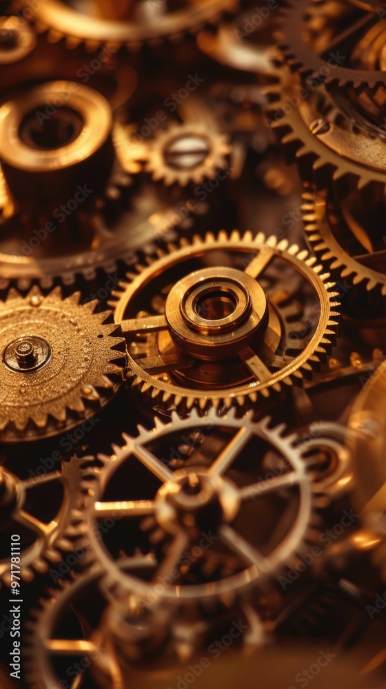Close-up of intricate golden gears showcasing craftsmanship and precision in mechanical design. Close-up of intricate golden gears showcasing craftsmanship and precision in mechanical design.