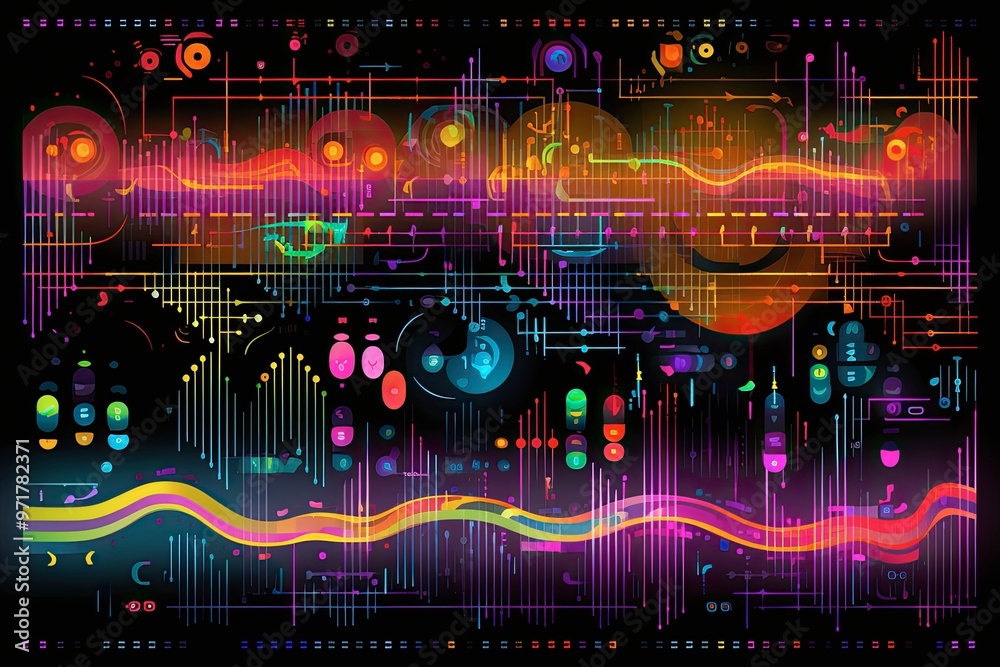Obraz premium Abstract colorful data visualization background with electronic waves