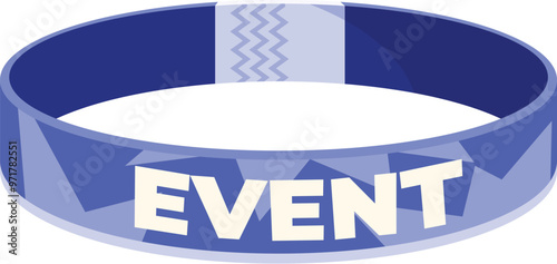 Blue event wristband with serrated edges showing admission to festival or concert