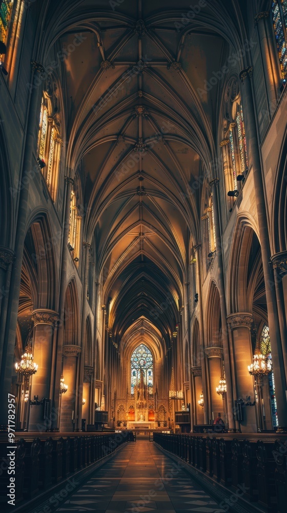 A stunning interior view of a grand cathedral showcasing its intricate architecture and serene ambiance. A stunning interior view of a grand cathedral showcasing its intricate architecture and serene ambiance.