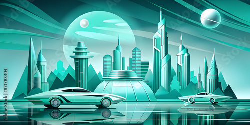 retro futuristic blue city in the night