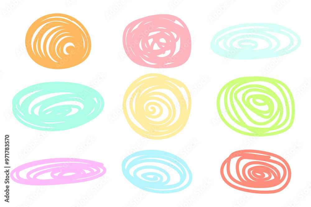Round stroke shapes, doodle style circles, vector illustration.