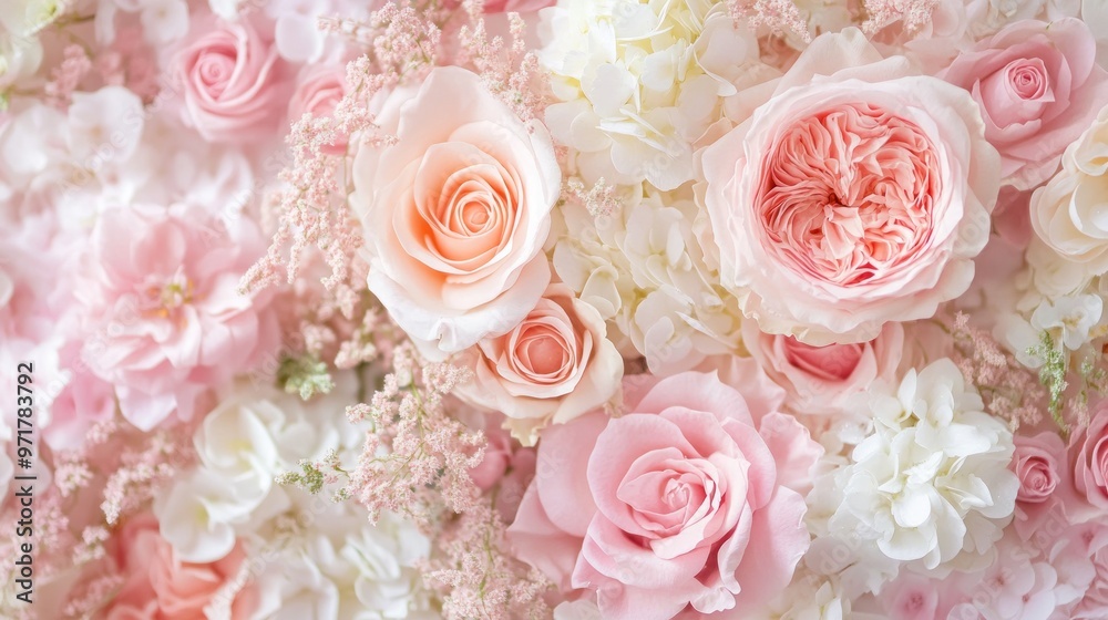 A Delicate Bouquet of Pink Roses and White Flowers A Delicate Bouquet of Pink Roses and White Flowers