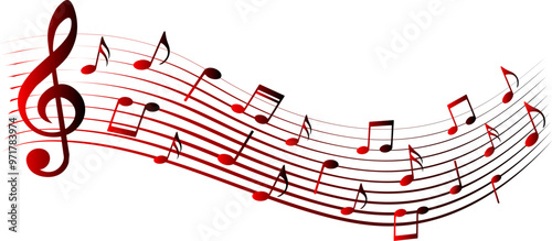 Red and black gradient music notes, isolated vector illustration.