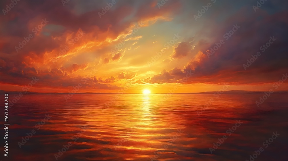 Beautiful painting sunset over body water image Beautiful painting sunset over body water image
