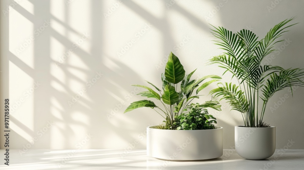 Indoor sunlight illuminated green plant e-commerce booth background Indoor sunlight illuminated green plant e-commerce booth background